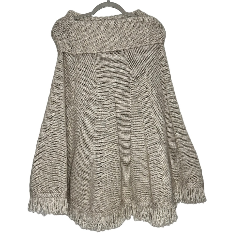 Iperico Italian Wool and Alpaca Blend Cowl Neck Fringe Tan Poncho One Size (737)